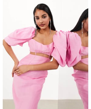 Dresses by ASOS EDITION Best dressed: secured Square neck Puff sleeves Cut-out waist Zip-back fastening Kick split Regular fitSold By: Asos
