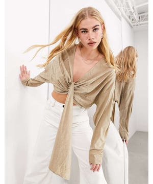 Tops by ASOS EDITION Waist-up dressing V-neck Long sleeves Drape front Ruched back Regular fitSold By: Asos