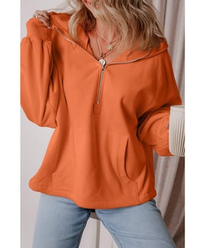 Orange fleece lined hoodie
  Half zipper for easy wear
  Functional kangaroo pockets to keep essentials close
  Fleece
  lined design for added comfort
  Medium elasticity
  Perfect for casual outings or lounging
  Refer to size chart for perfect fit
Material: 50% Polyester 50% Cotton