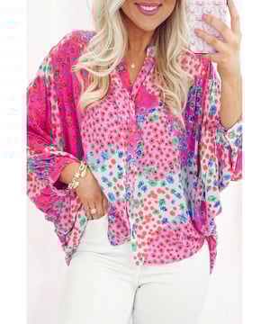 Rose Red Floral Allover Print Oversized Shirt
  Buttoned V Neck Design
  Trendy Batwing Sleeves
  Available in Various Sizes
Material: 100% Polyester