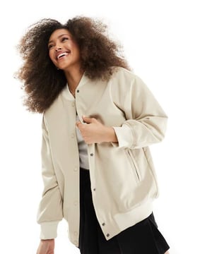 Coats & Jackets by ASOS DESIGN Most valuable (p)layer Baseball collar Press-stud placket Side pockets Oversized fitSold By: Asos