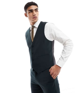 Suits by ASOS DESIGN Do the smart thing V-neck Button placket Contrast back with an adjustable cinch Slim fitSold By: Asos