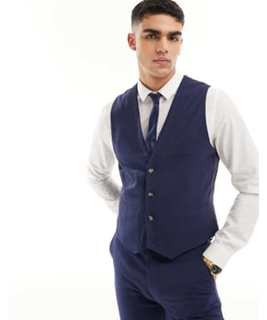 Suits by ASOS DESIGN Do the smart thing V-neck Button placket Pocket details Contrast back with an adjustable cinch Slim fitSold By: Asos