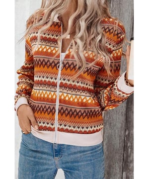 Boho
  inspired pattern for a free
  spirited look
  Convenient zip
  up closure for easy wear and a modern touch
  Long sleeves for added warmth and style versatility
  Regular fit for a comfortable and flattering silhouette
Material: 95% Polyester 5% Elastane