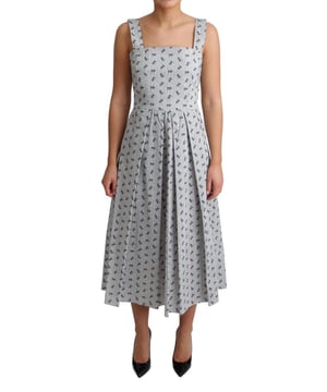 Wunderschön neu mit Etikett  
Ärmelloses A-Linien-Kleid  
Blau-weiß gestreift mit floralem Druck  
Reißverschlussverschluss hinten  
Logo-Details  
Hergestellt in Italien  
Material: 97% Baumwolle, 3% Elasthan STRETCH