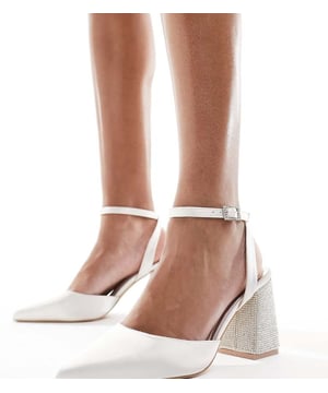 Shoes by Be Mine Wide Fit  Adjustable strap Pin-buckle fastening Pointed toe Embellished block heel Wide fitSold By: Asos