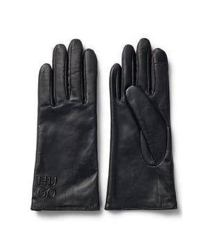 Leather gloves with HUGO stacked logo - touch tech fingertips  - warm fleece as lining