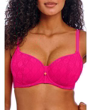 Freya Nomad Nights Sweetheart Bikini Top. With light padding, crochet overlay and adjustable straps. This product is recommended as hand wash only.
