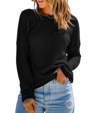 Top de punto waffle negro unisex  
Mangas largas con diseño de hombro caído  
Elegante y cómodo  
Fabricado con materiales de alta calidad