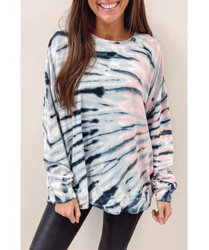 Sky blue tie
  dye design
  Crewneck style
  Long sleeves
  Shift silhouette
  High
  quality materials
  Comfortable and stylish
  Perfect for casual occasions
  Flattering fit on any body type
  Must
  have for any womans wardrobe