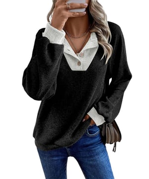 Top de manga larga con contraste de color negro  
El panel de contraste de color añade un detalle elegante  
La textura ribeteada realza el diseño  
Corte holgado para un uso cómodo y relajado  
Fácil de combinar con jeans, zapatillas y bolsos  
Ideal para looks casuales o athleisure  
Material: 97% poliéster, 3% elastano