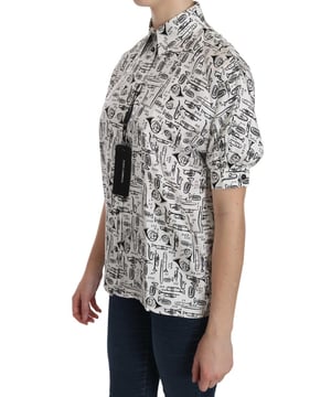 Dolce & Gabbana Hemd mit Musiker-Print und Kragen  
Farbe: Weiß  
Logodetails  
Hergestellt in Italien  
Sehr exklusiv und von hoher Handwerkskunst  
Material: 100 % Seide