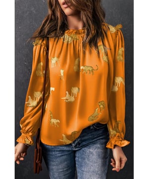 Soft and cozy with featherweight
  like fabric
  Frilled collar and ruffled bubble sleeve
  Elegant and feminine
  Classic and popular cheetah print
  Womens blouses and shirts with fine quality and low prices
  Size chart available for your convenience
Material: 100% Polyester