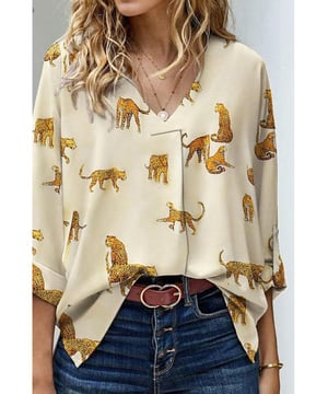 Apricot Printed Leopard Print Tab Sleeve Loose Fit V Neck Blouse
  Smooth and soft material
  Sexy wild animal print all over
  Relaxed fit style is cozy and suitable for most body types
  Tab sleeve is chic and unique
  Perfect for all seasons
  Comes in different sizes
  Refer to the size chart for the perfect fit