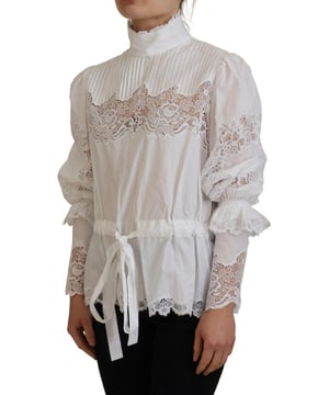 Blusa de algodón 100% auténtica de Dolce & Gabbana  
Top de manga larga  
Material: 85% algodón 10% nylon 5% poliéster  
Color: Blanco  
Detalles de logo  
Fabricado en Italia