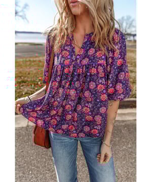 Floral pattern throughout
  Split neck design
  Half sleeves
  Loose fit style
  Flattering and comfortable
  Fine cutting and fabric
  Perfect for pairing with jeans
Material: 100% Polyester