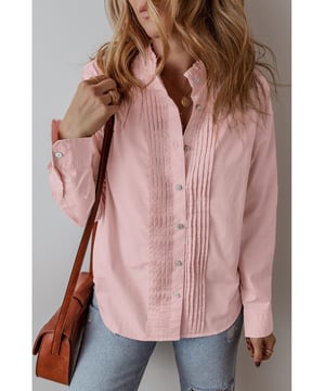 Chic light pink color
  Pleated elements for added texture
  Traditional button
  up front
  Versatile and classic look
  Loose fit suitable for most body types
  Comfortable to wear
  Ideal for everyday wear
  Available in a range of sizes
Material: 100% Cotton