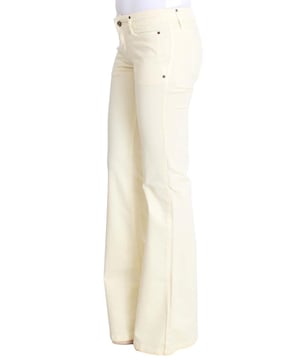 100% authentic Costume National CNC jeans
  Flattering flare bootcut fit
  Stylish off
  white color
  Made from 98% cotton and 2% elastane
  Zipper fly
  Two front and two back pockets
  Logo details
  Made in Italy
Material: 98% Cotton 2% Elastane