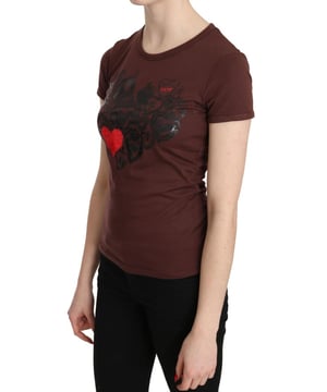 Brand: EXTE
  Condition: Brand New with Tags
  Style: Round Neck Short Sleeve Top
  Color: Brown Hearts Printed
  Material: 65% Polyester 35% Cotton
  Logo details
  Gender: Women