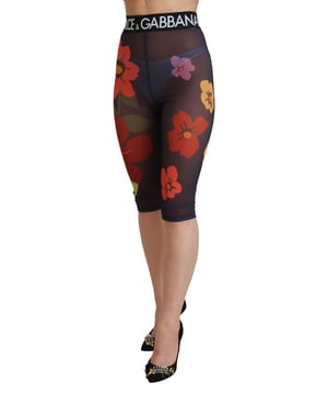 Leggings negros de flores hermosos con cintura elástica  
Pantalones legítimos 100% auténticos de Dolce & Gabbana  
Leggings elásticos de cintura alta, pantalones 3/4  
Cintura elástica negra con logo  
Hecho en Italia  
Material: 31% Elastano, 69% PA