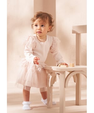 Get ready to capture precious moments with your little one in this charming lace ruffle set. Featuring a super soft jersey body adorned with delicate lace frill and a twirl-tastic tutu. Adorbs.
