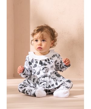 Yeah baby! They'll be the smartest baby in the park in our new printed two-sie with matching hat. Crafted from super soft cotton jersey with a crisp   collar and an adorable floral print.