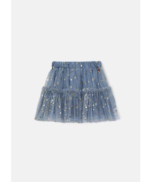 Cue flashbulbs. You will shine like a star in our stunning new skirt. Layers of soft mesh cut into a flippy silhouette and scattered with gold stars. Twinkle-tastic!.