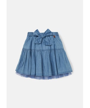 Achieve the maximum twirl factor in this super flippy cotton ra-ra skirt. Multi layers of soft chambray and mesh ensure the skirt is super full and the oversize bow make it extra cute. It's Tutu good!. About Me: 100% Cotton. Look After Me: Think Planet. Wash At 30C.