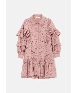 Make this heart embroidered broderie shirt dress your new favourite. With stunning frill sleeves in a sumptuous orchid   hue. Dress up or dress down but always look fabulous!.