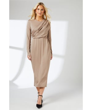 Elegant drape neck design for a sophisticated look
        Figure-flattering midi length silhouette
        Long sleeves for versatile wear across seasons
        Soft jersey fabric offers comfort and ease of movement
        Wrap-style neckline adds a touch of allure
    
    This captivating jersey midi dress from Principles presents a harmonious blend of comfort and style. The drape neck design creates a graceful, flowing silhouette that's perfect for various daytime occasions. Whether you're attending a family gathering or enjoying a casual lunch with friends, this dress will ensure you look effortlessly chic. Style it with sleek ankle boots and a statement necklace for a polished daytime ensemble. For a more relaxed look, pair it with trendy trainers and a denim jacket. The versatile nature of this dress allows for easy transition from day to night - simply swap your flats for heeled sandals and add some sparkly earrings for an evening out. With its figure-flattering cut and soft fabric, this dress is sure to become a go-to piece in your wardrobe, offering both comfort and elegance for your everyday adventures.