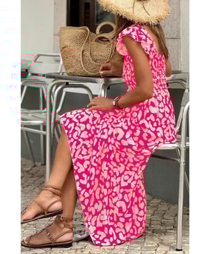 Our styles are designed with a trendy fitted look in mind following an international size standard. For the best fit we suggest choosing one size up from your usual. Be sure to check our sizing chart to find your perfect match!
  Pink Leopard Ruffle Straps Smocked High Waist Long Dress
  Trendy leopard print
  Flirty ruffle straps
  Smocked bodice for a flattering fit
  High waist design for an hourglass shape
  Ideal for holidays parties and dates
Material: 80% Viscose 20% Polyamide
Size on Tag: S