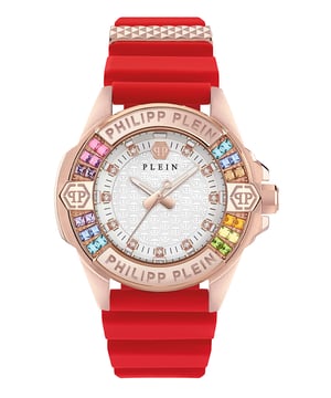 This Philipp Plein Plein Majesty Analogue Watch for Women is the perfect timepiece to wear or to gift. It's Rose Gold 38 mm Round case combined with the comfortable Red Silicone watch band will ensure you enjoy this stunning timepiece without any compromise. Operated by a high quality Quartz movement and water resistant to 5 bars, your watch will keep ticking. The Plein Majesty is ready to conquer the feminine universe. This Analogue watch has a function: Luminous Hands High quality 19 cm length and 20 mm width Red Silicone strap with a Buckle Case diameter: 38 mm,case thickness: 9.5 mm, case colour: Rose Gold and dial colour: White