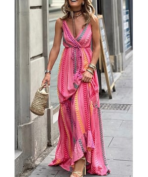 Pink Western Printed Tassel Tie V Neck Wrap Maxi Dress
  High waist design for a flattering shape
  V
  neck wrap accentuates your curves
  Maxi length offers a graceful and flowing silhouette
  Tassel tie detail adds a bohemian and playful touch
  Refer to the size chart for the perfect fit
Material: 100% Polyester
