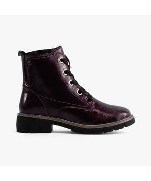 Lotus JOJO Womens Boots Purple Upper Material: Patent LeatherLining Material: TextileSole Material: RubberClosure/Fastening: Lace-UpFeatures: Comfort,BreathableHeel Type: BlockToe Shape: RoundShoe Width: RegularItem Weight: 0.45 KGHeel Height: Low (2.5-4.9cm)Shoe Shaft Height: AnkleBoot Style: Ankle BootsGift Boxed: NoProduct Code: ULB350VP0
