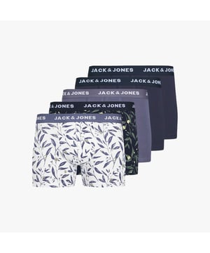 Jack & Jones HARVEY Mens 5-Pack Trunks Night SkyClothing Type: UnderwearClosure/Fastening: Pull-OnItem Weight: 0.3 KGClothing Fit: SlimSingle Or Multi Pack?: 5 PackGift Boxed: NoMaterial Composition: 95% Cotton, 5% ElastaneUnderwear Type: TrunksUnderwear Features: Elasticated Waistband, Lightweight FabricProduct Code: 12263924-NGHTSKY