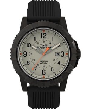 Dit Timex Expedition North Ridge Analoge Horloge voor Mannen is het perfecte sieraad om te dragen of cadeau te geven. De grijze ronde kast van 45 mm in combinatie met de comfortabele zwarte siliconen horlogeband zorgt ervoor dat je volop kunt genieten van dit prachtige horloge zonder compromissen. Aangedreven door een kwaliteitskwartsbeweging en waterbestendig tot 5 bar, blijft je horloge tikken. Regen of zon, kust of binnenland—Expedition gaat de afstand. Dit analoge horloge heeft een kalenderfunctie: datum en heeft Luminous wijzers en Indiglo licht. Hoogwaardige band van 21 cm lang en 21 mm breed, met een gesp. Kastdiameter: 45 mm, kastdikte: 13 mm, kastkleur: grijs en wijzerplaatkleur: grijs.