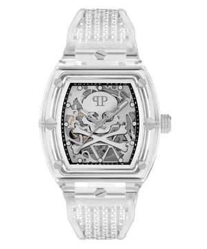 Deze Philipp Plein The $keleton Crystal Analogue Horloge voor Mannen is het perfecte horloge om te dragen of cadeau te geven. De doorzichtige 44 mm tonneau kast in combinatie met de comfortabele doorzichtige plastic horlogeband zorgt ervoor dat je van dit schitterende horloge kunt genieten zonder enige compromissen. Aangedreven door een hoogwaardige kwartsbeweging en waterbestendig tot 5 bar, blijft je horloge tikken. In de zoektocht naar het perfecte ontwerp krijgt het meest iconische horloge van Philipp Plein een nieuwe en moderne draai om geavanceerde en onmiskenbare esthetische codes te creëren. Hoge kwaliteit doorzichtige plastic band van 21 cm lang en 26 mm breed met een sluiting. Kastdiameter: 44 mm, kastdikte: 14 mm, kastkleur: doorzichtig en wijzerplaatkleur: zilver.