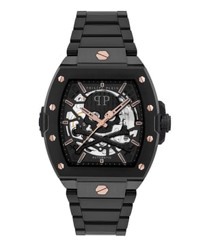 This Philipp Plein The $keleton2.0 Analogue Watch for Men is the perfect timepiece to wear or to gift. It's Black 44 mm Tonneau case combined with the comfortable Black Stainless steel watch band will ensure you enjoy this stunning timepiece without any compromise. Operated by a high quality Automatic movement and water resistant to 5 bars, your watch will keep ticking. Feel the inferno on your wrist. High quality 21 cm length and 18.5 mm width Black Stainless steel strap with a Deployment clasp Case diameter: 44 mm,case thickness: 12.8 mm, case colour: Black and dial colour: Black