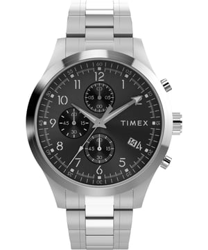 Dit Timex Trend Chronograaf horloge voor heren is het perfecte tijdstuk om te dragen of als cadeau te geven. De zilveren 16 mm ronde kast, gecombineerd met de comfortabele zilveren roestvrijstalen horlogeband, zorgt ervoor dat u dit prachtige horloge zonder compromissen kunt genieten. Aangedreven door een hoogwaardige quartz beweging en waterbestendig tot 5 bar, blijft uw horloge tikken. Elegant en verfijnd, dit heren dress horloge beschikt over een chronograaffunctie om de verstreken tijd bij te houden en een 43 mm roestvrijstalen kast met een bijpassende armband in zilverkleur. Dit chronograaf horloge heeft een kalenderfunctie: datum evenals een stopwatch en luminescerende wijzers. Hoogwaardige 21 cm lengte en 19 mm breedte van de zilveren roestvrijstalen band met een opklapsluiting met drukknop. Kastdiameter: 16 mm, kastdikte: 11,5 mm, kastkleur: Zilver en wijzerplaatkleur: Zwart.