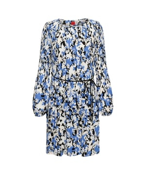 pleated dress - mid length and long sleeves - belt detail - sustainable