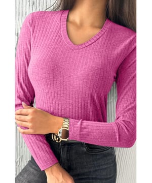 Texturiertes Rippstrickdesign  
Schmaler Schnitt  
V-Ausschnitt für einen femininen Touch  
Weicher, atmungsaktiver und bequemer feiner Stoff  
Perfekt für Herbst und Winter  
Material: 65% Polyester, 30% Viskose, 5% Elasthan