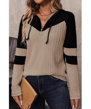 Textured knit adds visual interest and unique feel
  Colorblock design for a striking contrast and modern aesthetic
  Quarter zip for adjustable ventilation and customizable fit
  Drawstring hood for added warmth and sporty touch
Material: 95% Polyester 5% Elastane