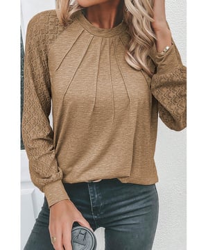 Unisex Light French Beige Top
  Raglan Sleeves with Contrast Lace Detailing
  Plicate Round Neck
  Flattering Fit
  High
  Quality Materials