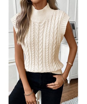 Chaleco de Suéter de Cuello Alto Tejido en Trenzas de Avena  
Estiloso y texturizado  
Patrón de trenzas y acabado con ribete  
Cuello alto para protección contra el frío  
Combina bien con camisas, jeans y botas  
Apariencia de moda occidental  
Disponible en tallas S, M, L y XL  
Alta elasticidad  
Consulta la tabla de tallas para medidas precisas  
Material: 100% Acrílico