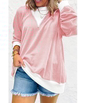Textured with a corded knit fabric
  Chic and eye
  catching color block design
  Drop shoulder design for a laid
  back look
  Loose fit for all body shapes
  Cozy and comfortable
Material: 75% Polyester 20% Viscose 5% Elastane