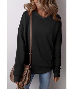 Solid color pullover sweatshirt
  Drop shoulder design for a relaxed fit
  Unique crisscross stitching detail
  Handy pockets for practicality and style
  Versatile for any daily occasion
Material: 50% Polyester 50% Cotton