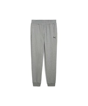 Mens Puma Small Logo Cuffed Jog Pant in grey.- Elasticated waist with inner drawcord.- Two front pockets.- Ribbed ankle cuffs.- Printed branding.- Brushback fleece.- Regular fit.- 66% Cotton  34% Polyester.- Ref: 68261403