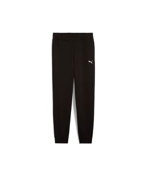 Mens Puma Small Logo Cuffed Jog Pant in black.- Elasticated waist with inner drawcord.- Two front pockets.- Ribbed ankle cuffs.- Printed branding.- Brushback fleece.- Regular fit.- 66% Cotton  34% Polyester.- Ref: 68261401