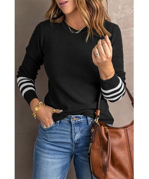 Premium quality fabric
  Black Striped Sleeves
  Plain Knit design
  Comfortable and stylish
  Versatile and perfect for any occasion
Material: 50% Viscose 28% Polyester 22% Polyamide