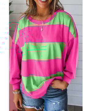 Light green colorblock striped drop shoulder loose top
  Crew neck
  Colorblock design
  Trendy drop shoulder
  Striped pattern
  Unisex
  Available in sizes S M L and XL
  Bust range: 44.9 inches
  52.8 inches
  Hem width range: 44.5 inches
  52.4 inches
  Shoulder range: 23.2 inches
  27.2 inches
  Sleeve length range: 18.3 inches
  Length range: 24.0 inches
  26.4 inches
  Medium
  high elasticity
Material: 95% Polyester 5% Elastane